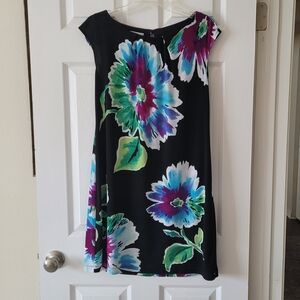 London Times Black Dress with Blue and Purple Details